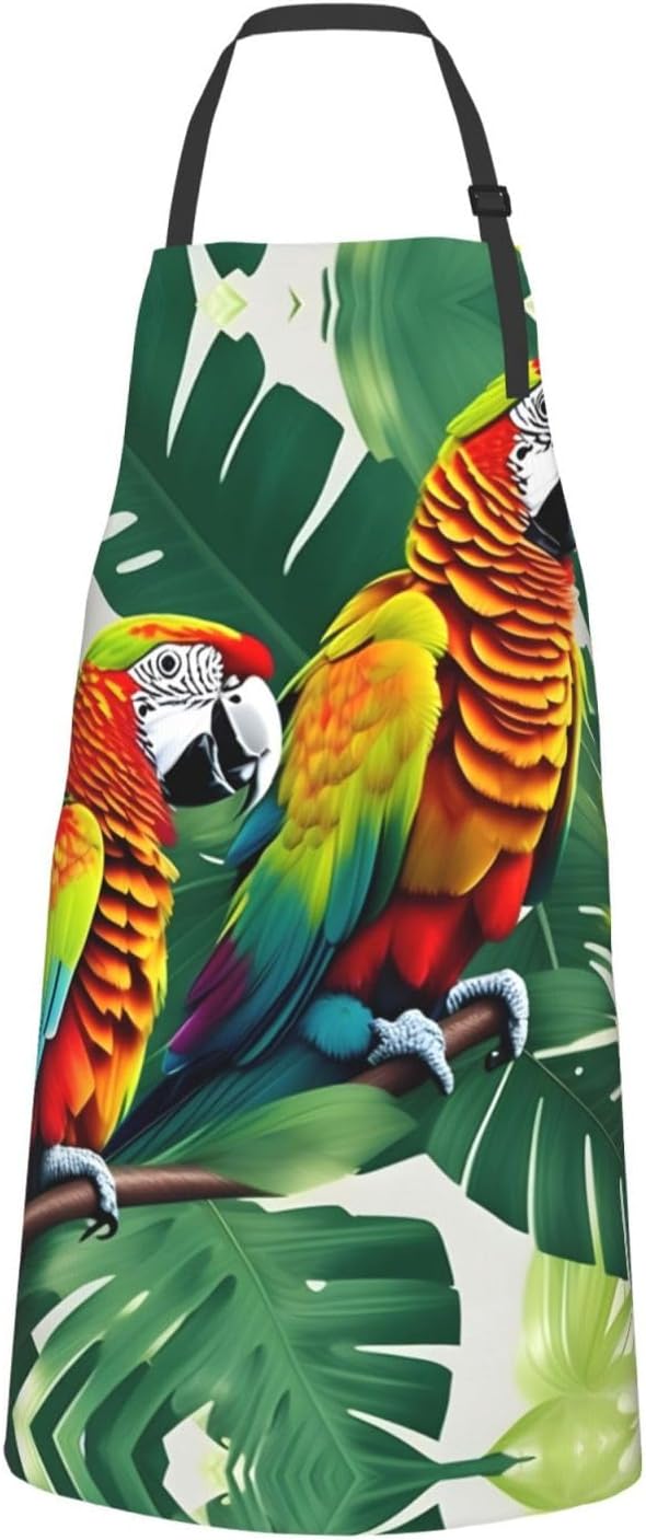 Tropical Flower Leaf Parrot Print 28x33 In Adult Kitchen Apron with Pockets Versatile Chef Smock for Cooking Baking
