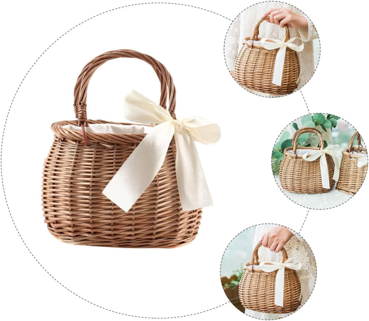 Gadpiparty Hand-Woven Willow Flower Basket with Handle 7.48X5.90X4.72 