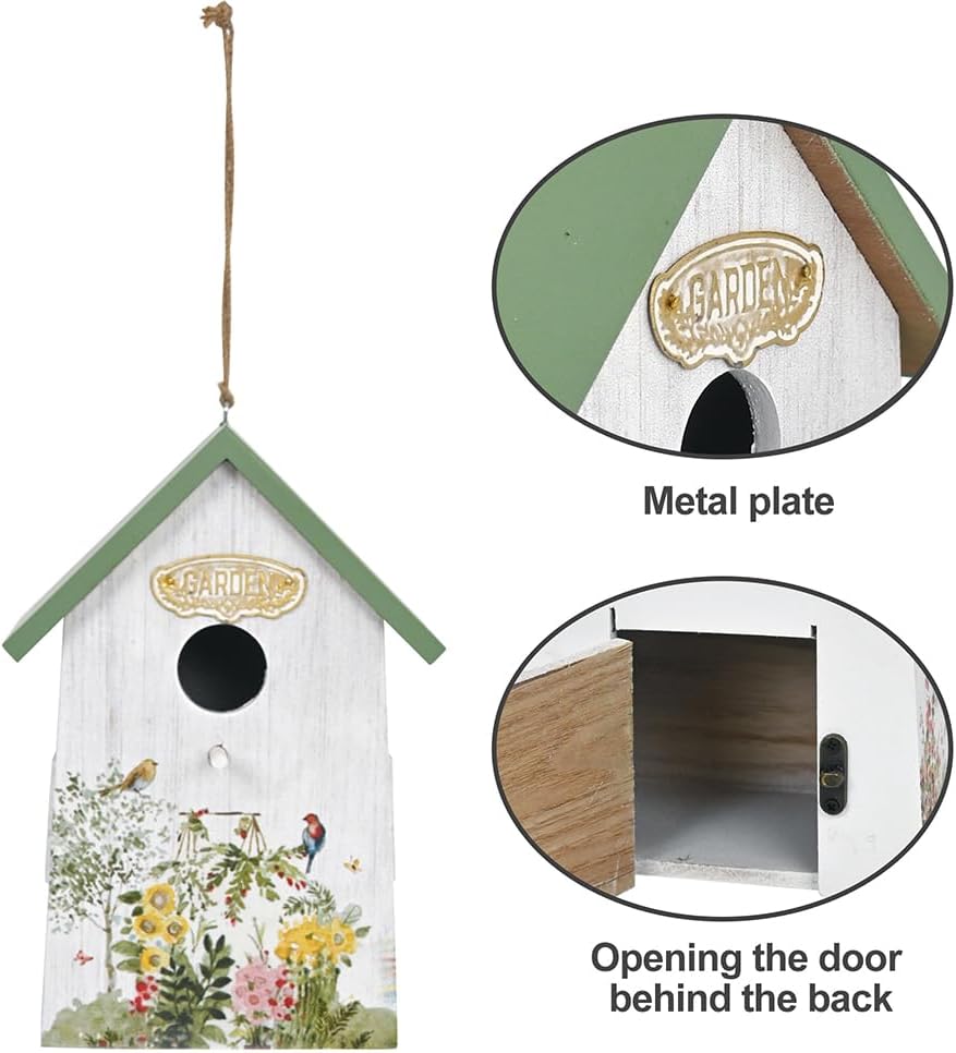 Wooden Humming Bird Houses for Outside Hanging Birdhouses for Outdoors Unique Bird Nest for Hummingbird, Bluebird, Wren, Chickadee, Sparrow, Decorative Garden Bird House for Bird Lover