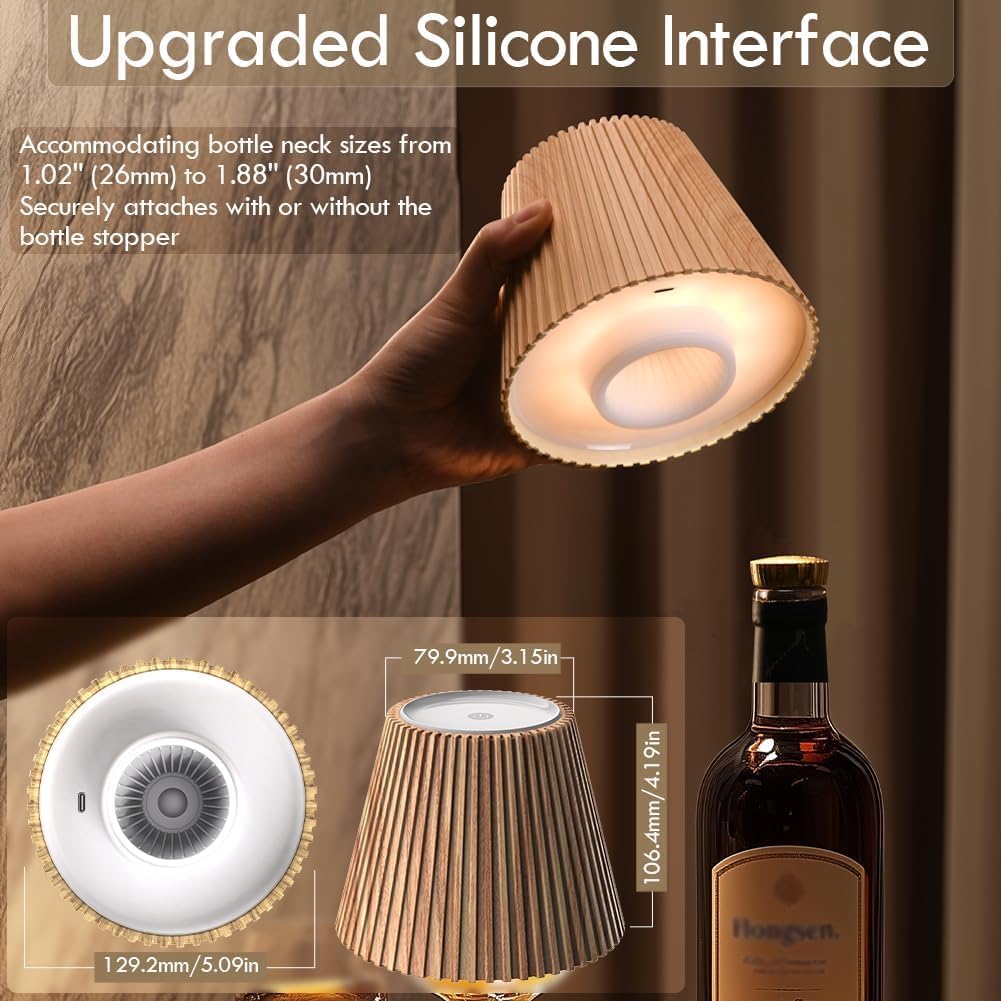 WILIT Wireless Bottle Lamp Shades for Table Lamps, 3 Level Brightness 