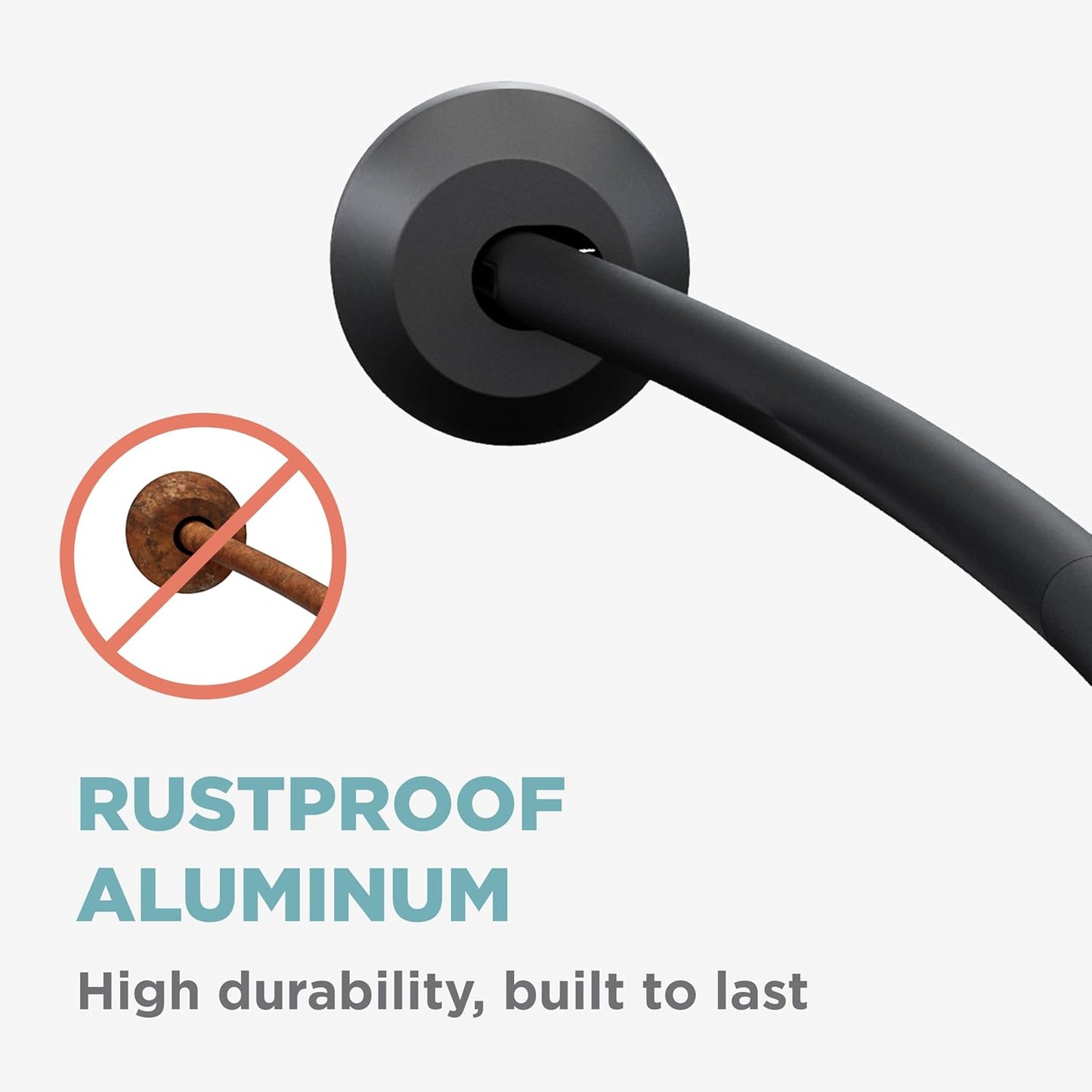 Zenna Home Rustproof Curved Shower Curtain Rod, No Drill Tension or Permanent Mount Adjustable Curved Shower Rod for Bathroom, Easy Install, Rounded for Extra Room, 50 to 72 Inches, Matte Black
