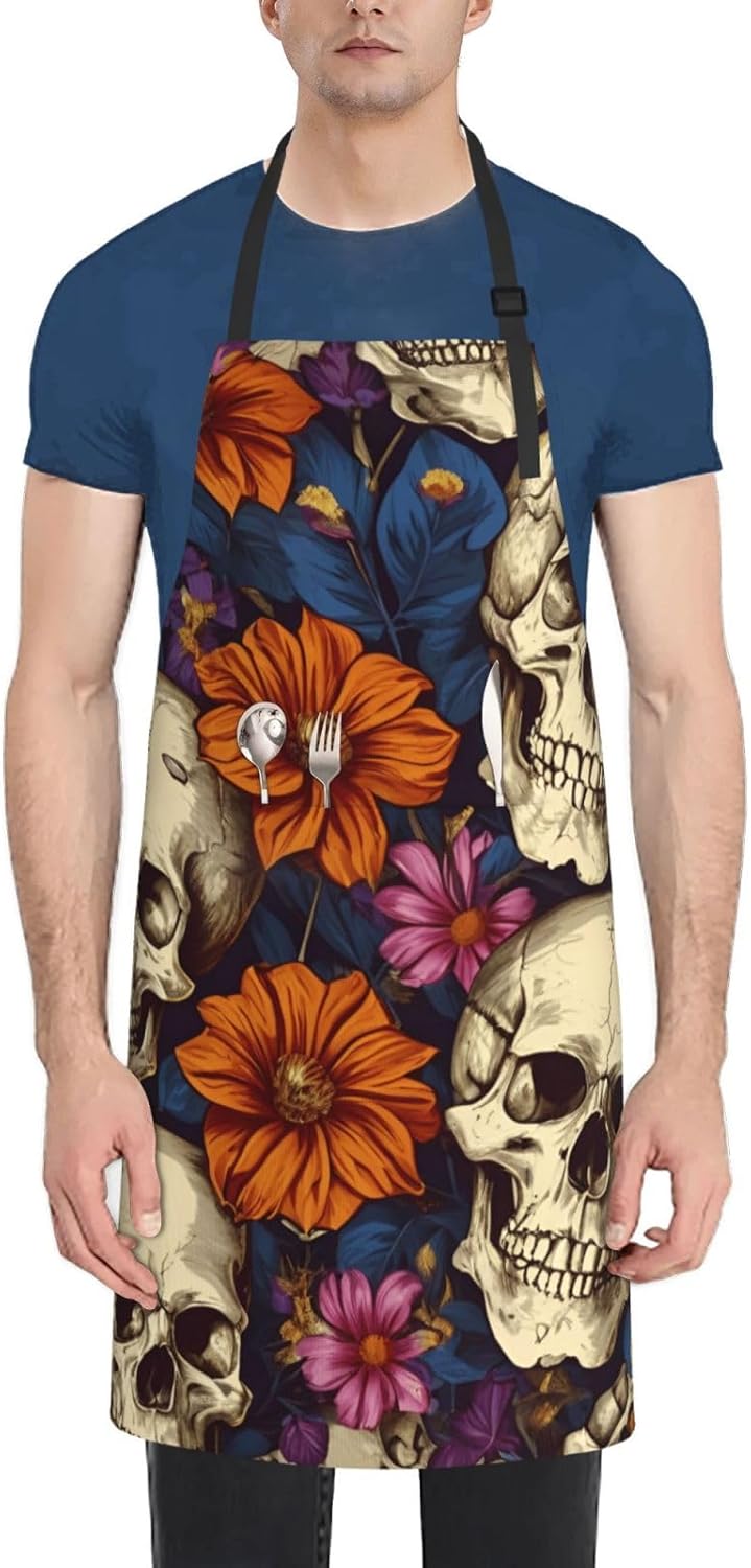 YANYU skull Print 28x33 In Kitchen Apron Stylish Chef Apron with Pocke
