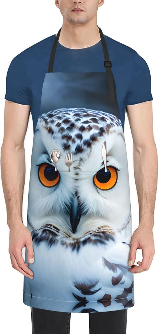 Snowy Owl Eyes print Waterproof chef's apron with pocket apron for kit