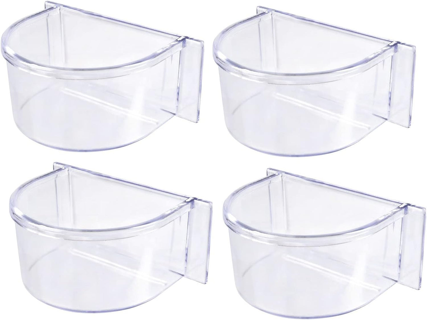 Lot of 4 Bird Cage Clear Plastic Seed Water Feeder Cups