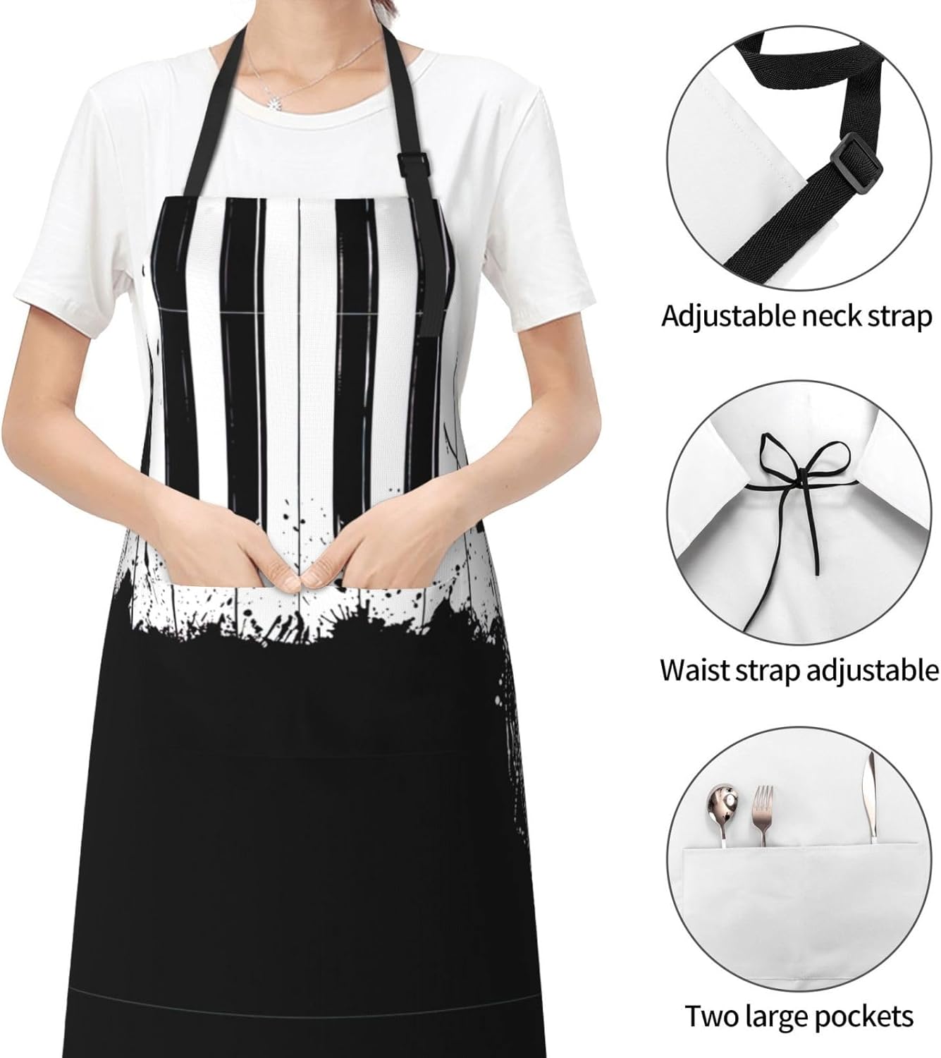 Piano print Waterproof apron with pocket adjustable cooking apron for adult kitchen bibs to bake