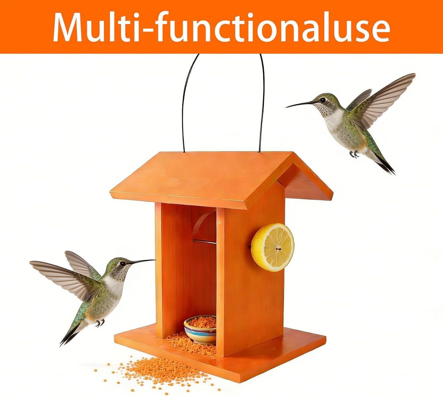 Wooden Bird House Feeder, Mounted Food Station with Roof for Outdoor Feeding, Wildlife Care, Porch Decoration, Yard Enhancement, Avian Support
