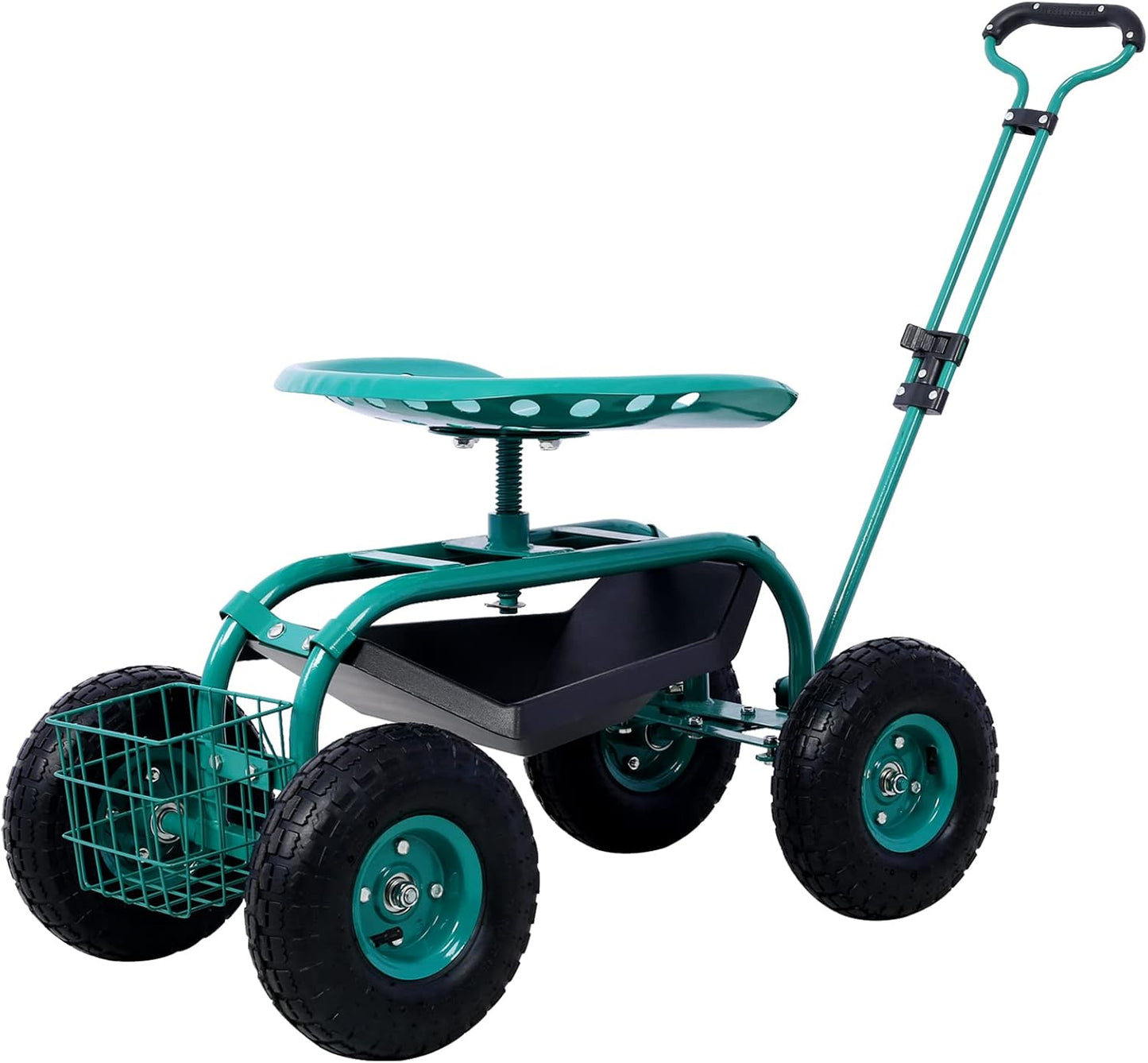 Rolling Garden Cart with 4 Wheels Tool Tray Basket Adjustable Height 360-degree Swivel Heavy-Duty Frame Easy Assembly Garden Scooter Gardening Workseats Green One Size