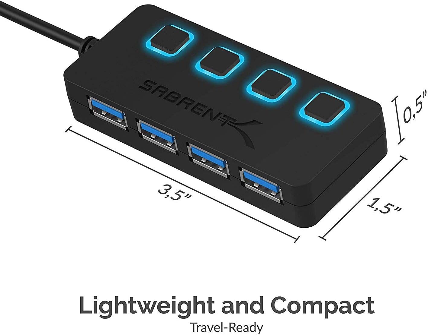 SABRENT 4 Port USB 3.0 Hub with Individual LED Lit Power Switches, Inc
