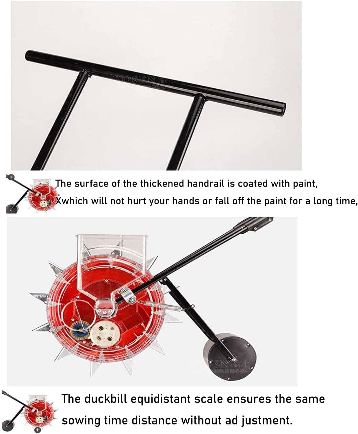 Manual Hand-Push Roller Seed Planter for Corn & Vegetables, Adjustable Depth 3.5-7.8CM, 16 Holes Garden Seeder, Efficient Row Planting Tool for Easy Gardening