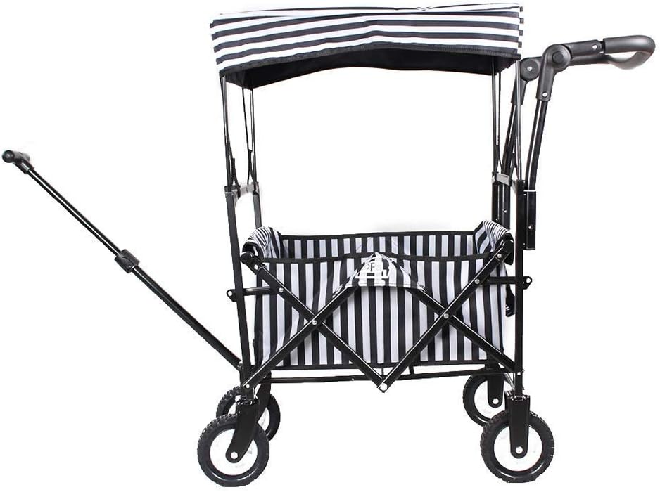 Folding Portable Garden Trolley Cart Heavy Duty Wagon with Canopy Multi-Function Shopping Cart for Outdoor Camping Beach Pull Truck