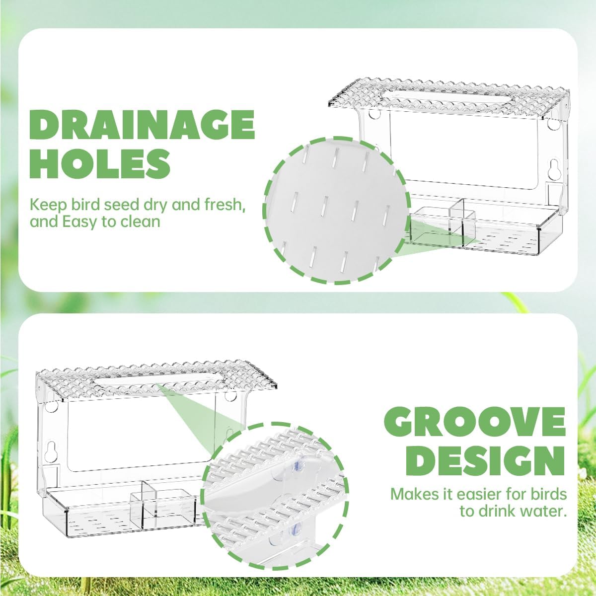 Bird Feeders for Outdoors Detachable Window Bird Feeder Clear Window Birds Feeders with Strong Suction Cups Suitable for Observation, Garden, Patio, Photography (with Sink on top)