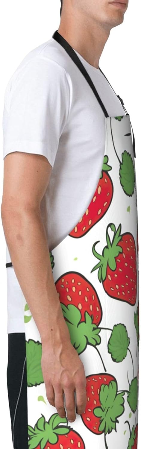 Strawberry pattern print Waterproof chef's apron with pocket apron for kitchen cooking baking barbecue and gardening