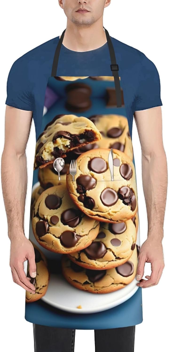 Cookies Food Chocolate Chips Biscuits print Waterproof apron with pocket adjustable cooking apron for adult kitchen bibs to bake