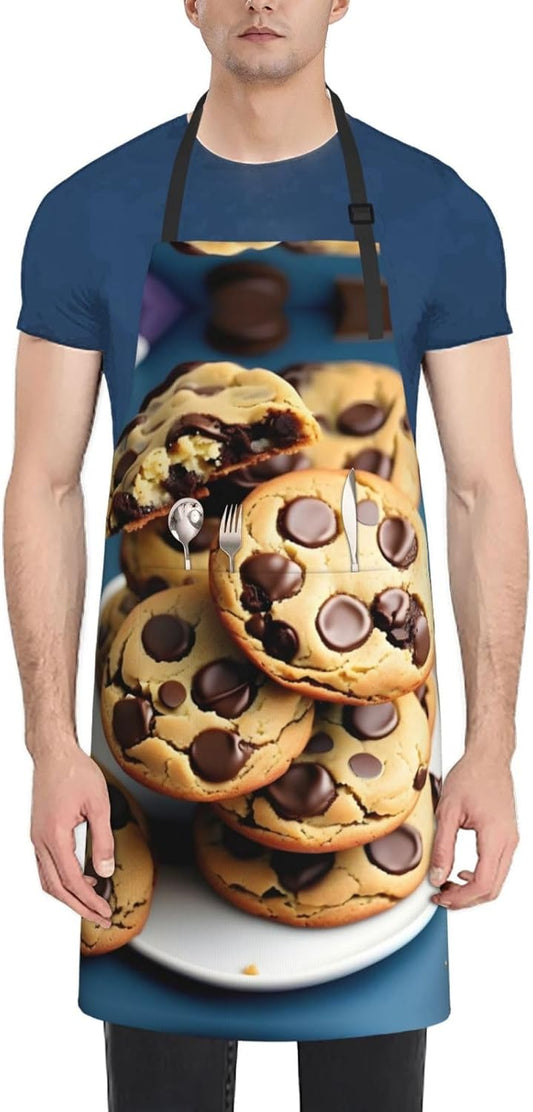 Cookies Food Chocolate Chips Biscuits print Waterproof apron with pocket adjustable cooking apron for adult kitchen bibs to bake