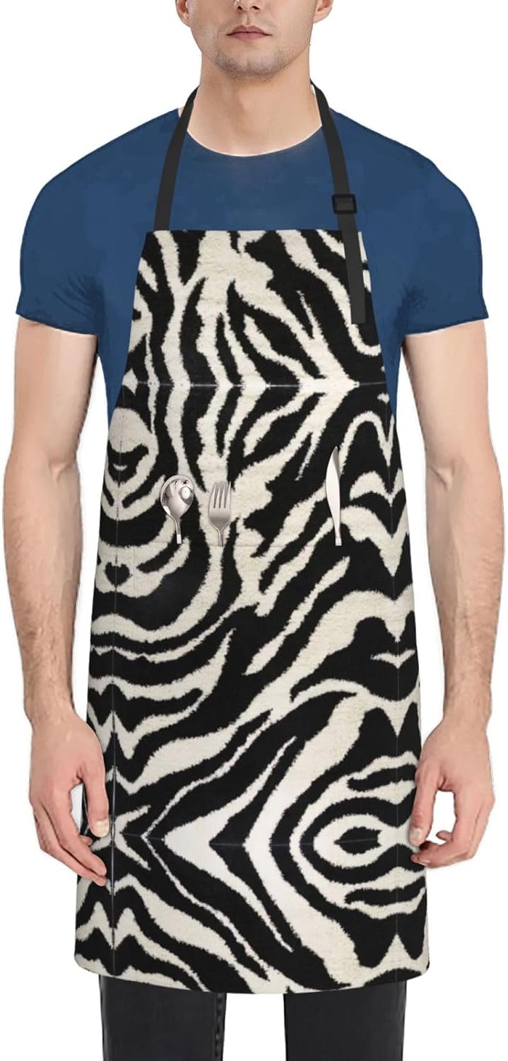 Zebra Animal print Waterproof apron with pocket adjustable cooking apron for adult kitchen bibs to bake