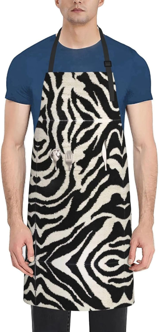 Zebra Animal print Waterproof apron with pocket adjustable cooking apron for adult kitchen bibs to bake