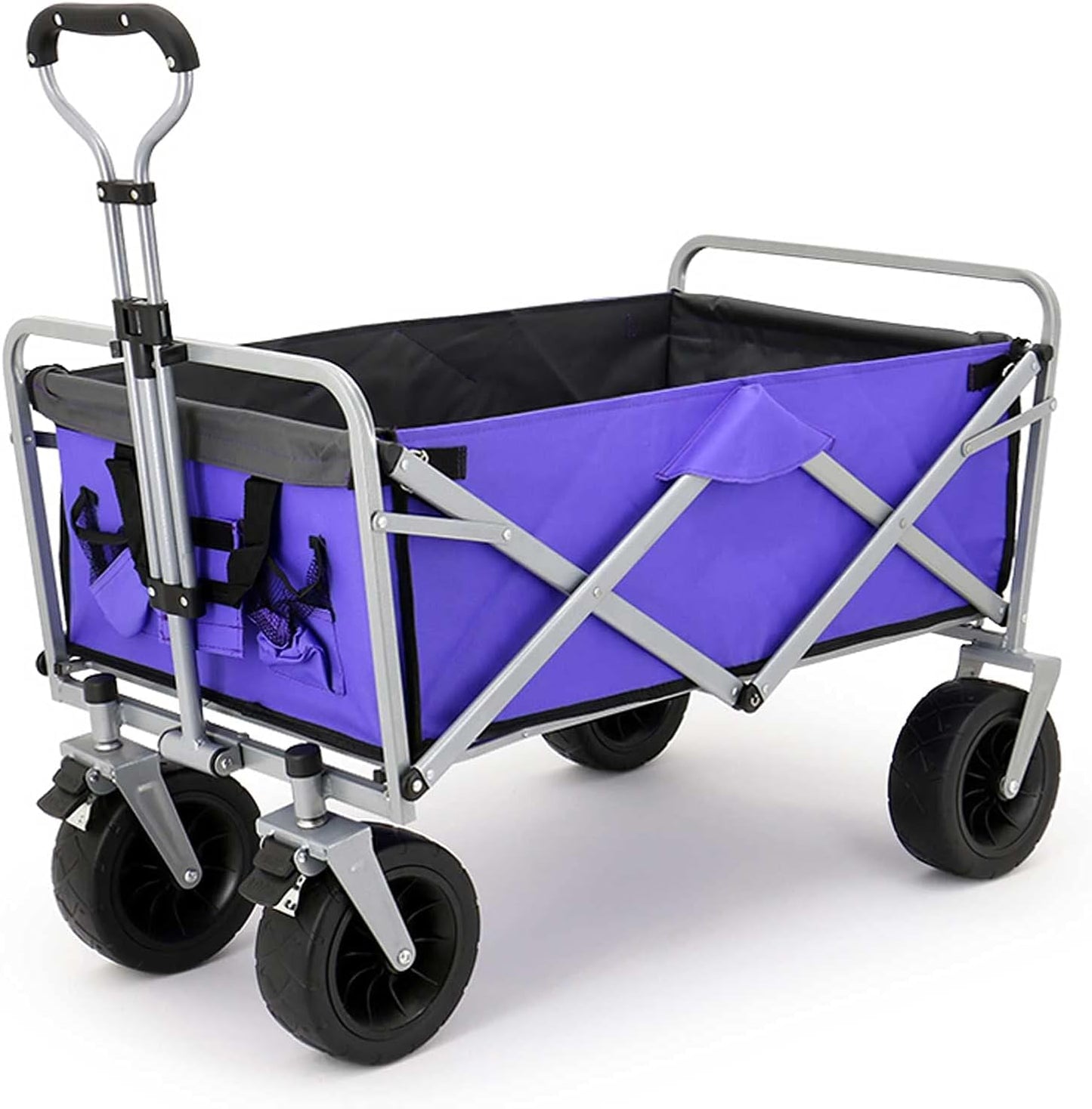 Foldable Garden Cart Outdoor l Heavy-Duty Beach Cart Portable with Adjustable Push-Pull Handle Wagon Stroller Suitable for Courtyard Beach Shopping(100 X 72 X 43 cm) (Purple)