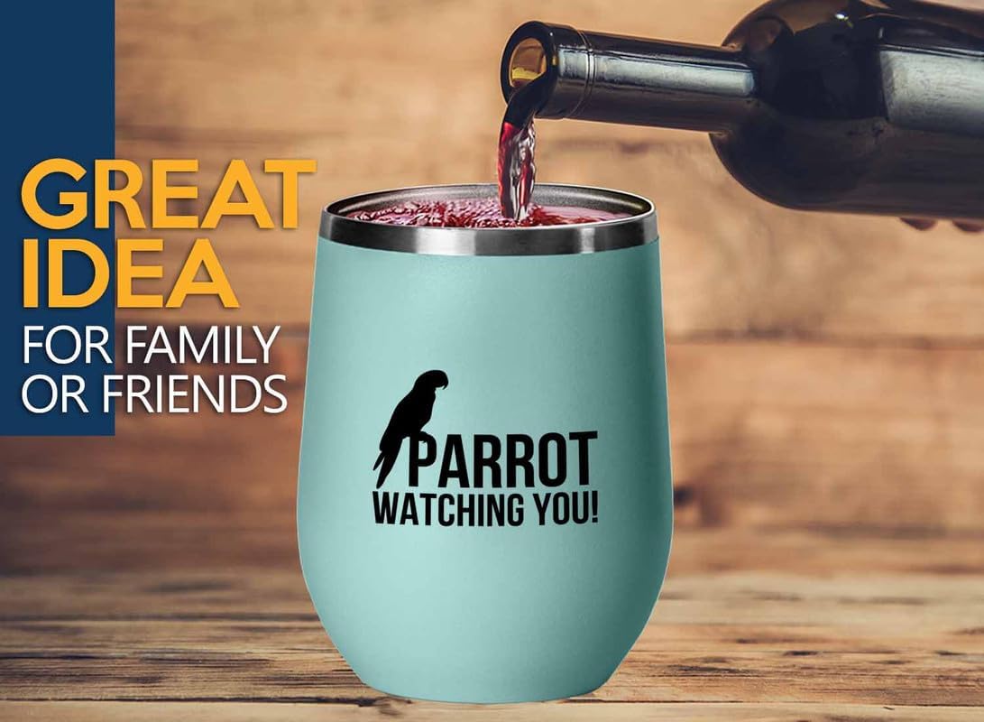 Birding Teal Edition Wine Tumbler 12oz - Parrot watching you - Bird Feeder Backyard Birdwatcher Gifts Birding Bird Lover