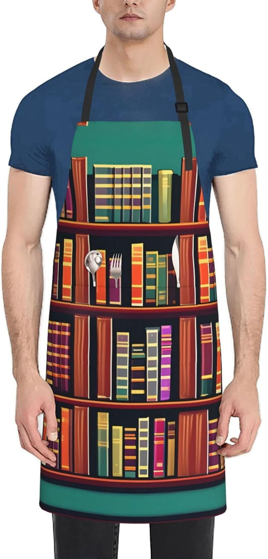 Library Bookshelf print Waterproof apron with pocket adjustable cooking apron for adult kitchen bibs to bake
