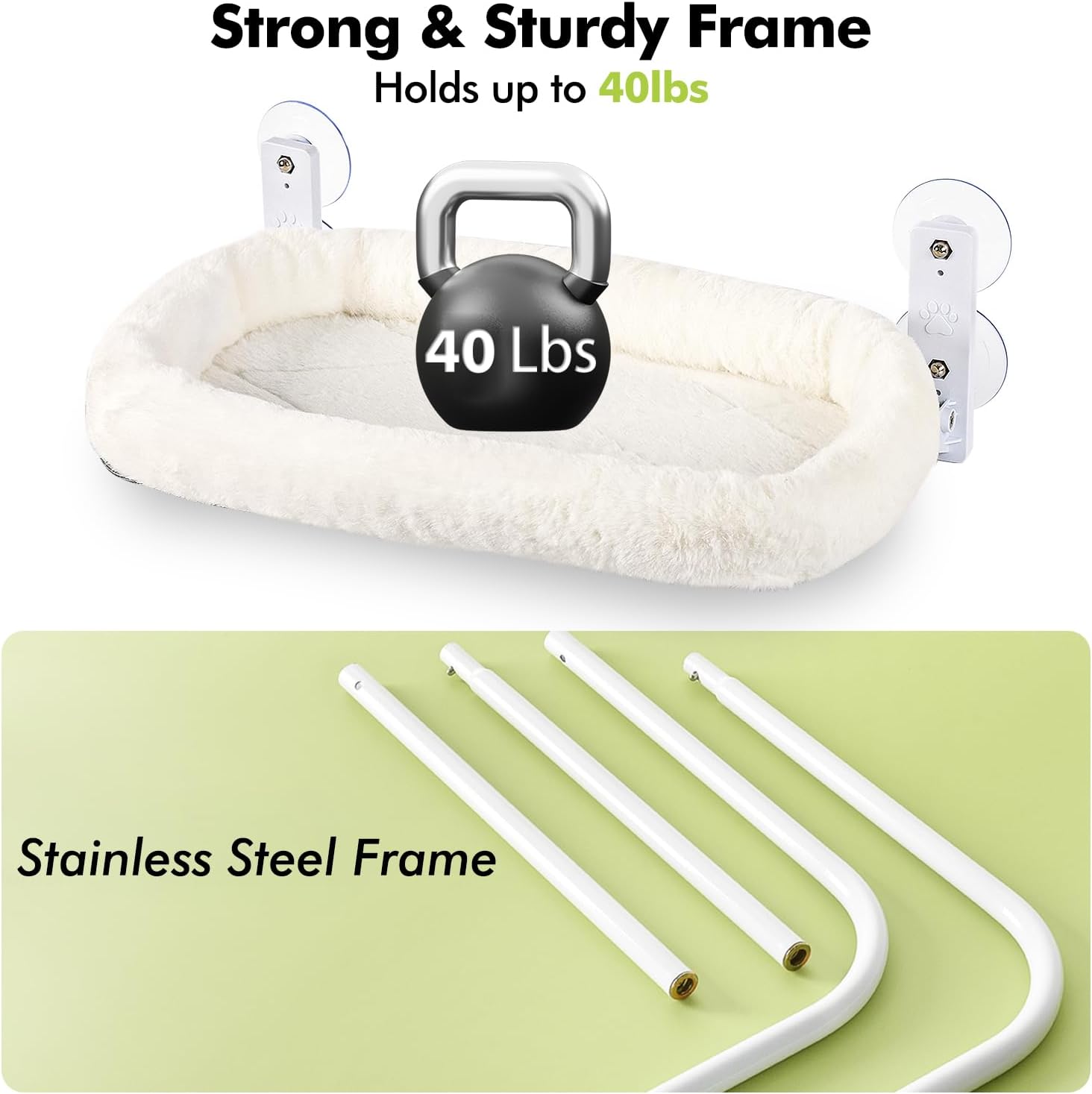 AMOSIJOY Cordless Cat Window Perch, Window Hammock for Cats with 4 Str