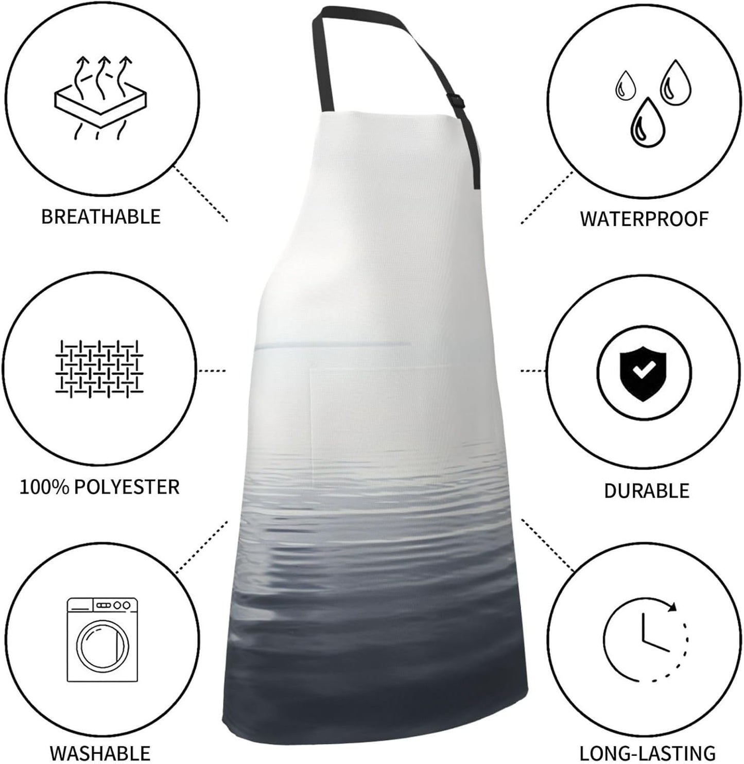 Black White Ocean print Waterproof apron with pocket adjustable cooking apron for adult kitchen bibs to bake
