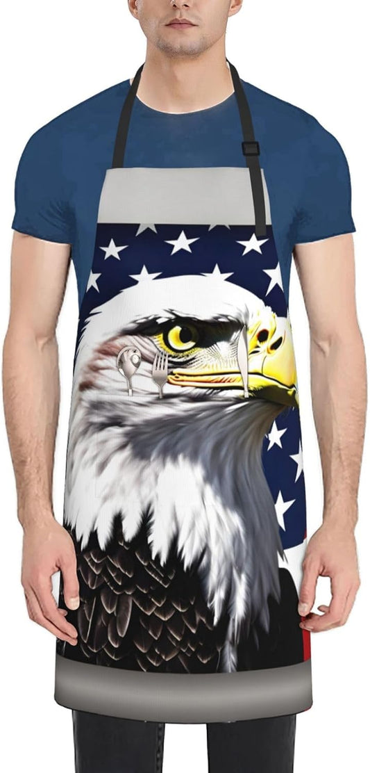 Bald Eagle Flag print Waterproof chef's apron with pocket apron for kitchen cooking baking barbecue and gardening