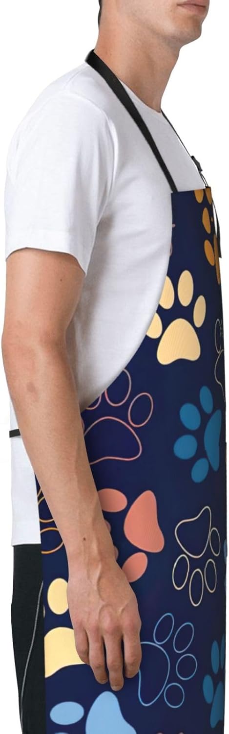Cute dog paw Print Laundry apron 28x33 In Waterproof Kitchen Apron with Pockets for Cooking Baking
