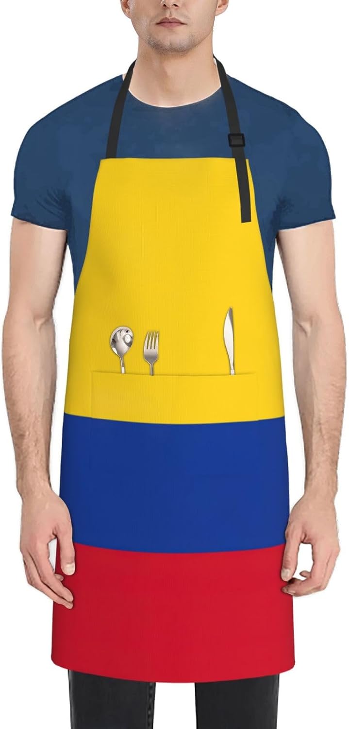 Flag of Colombia Print 28 x 33in Waterproof Apron with Pockets Fashionable Versatile Smock for Baking