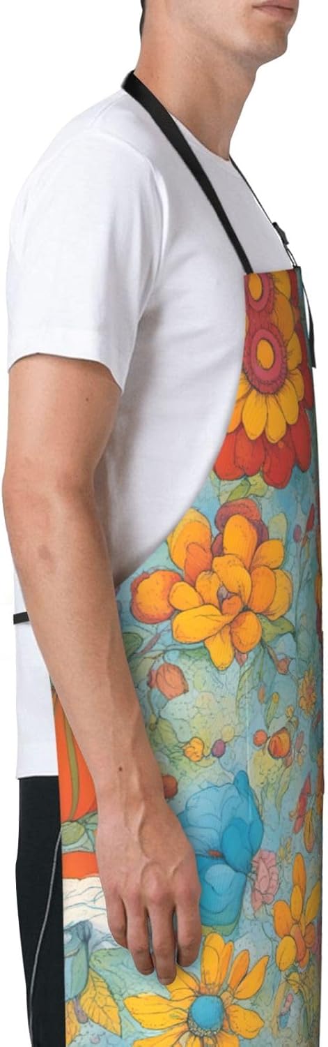 Bright Color print Waterproof chef's apron with pocket apron for kitchen cooking baking barbecue and gardening