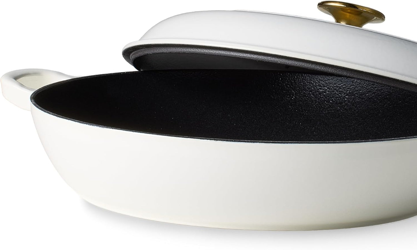 CAROTE 3.4QT Enameled Cast Iron Braiser Pan, Shallow Dutch Oven Casser