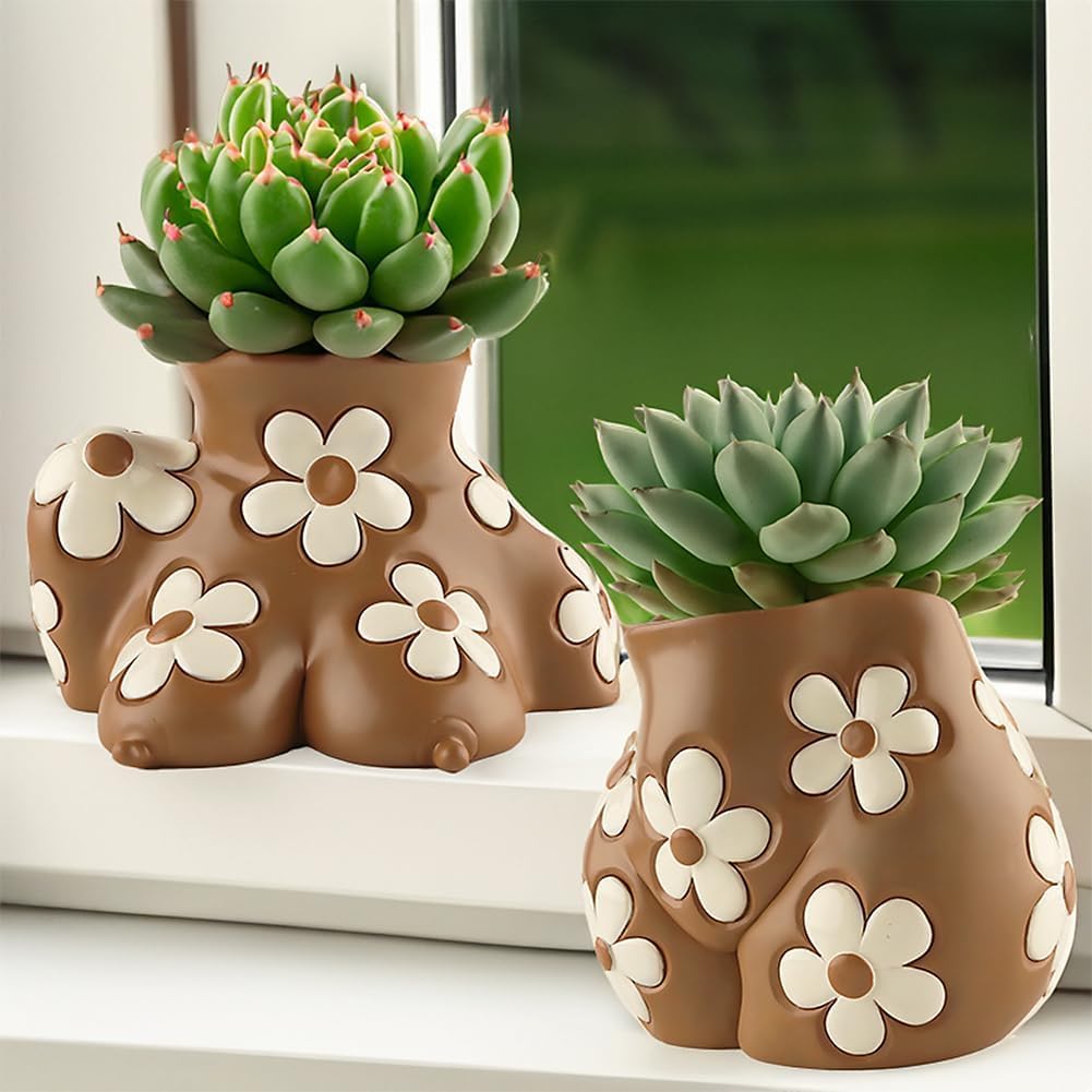 Boob Planter & Butt Vase/Bust Planter, Unique Flower Vases - Boho Plant Pots Female Body Vase, Resin Succulent Pots with Drainage, Aesthetic Decorative Vases for Outdoor Indoor Garden Decor (Butt)