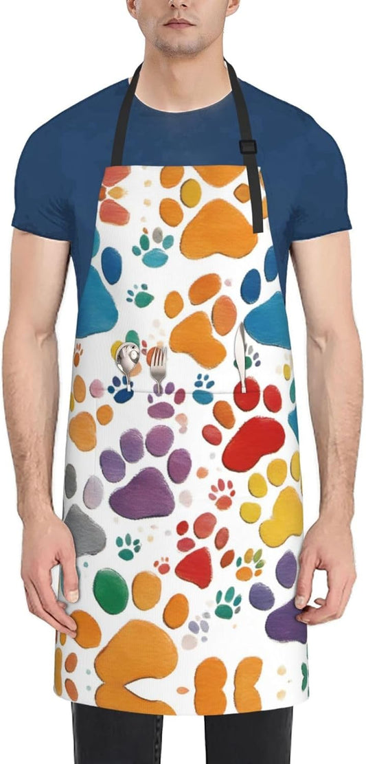 Paw Prints Art 1 print Waterproof chef's apron with pocket apron for kitchen cooking baking barbecue and gardening