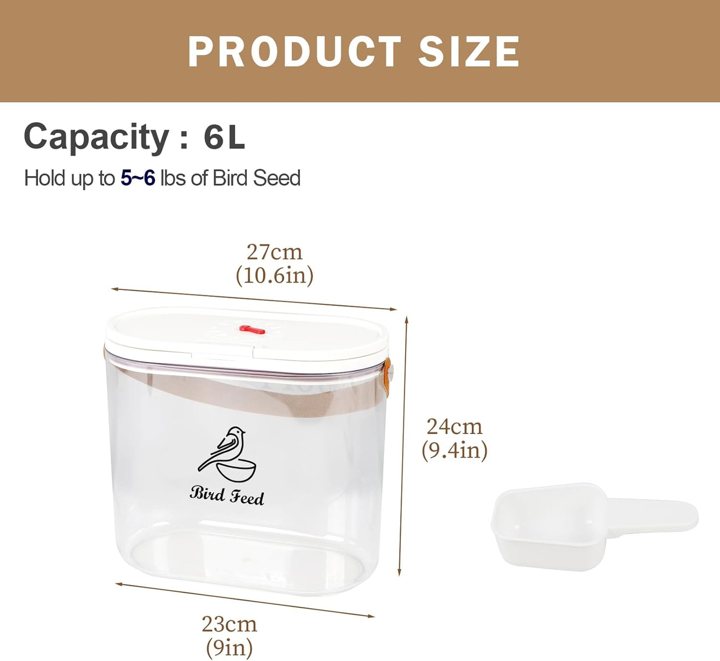 Outdoor Bird Seed Storage Container 7Lbs|Portable Bird Food Container with Handle|Clear Bird Seed Bin with Food Scoop|ideal for Wild Bird Seed,Sunflower seed|Clear Plastic-BPA Free