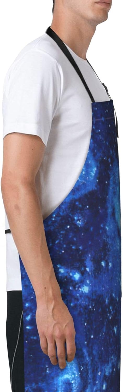 Blue Universe Space Galaxy print Waterproof apron with pocket adjustable cooking apron for adult kitchen bibs to bake