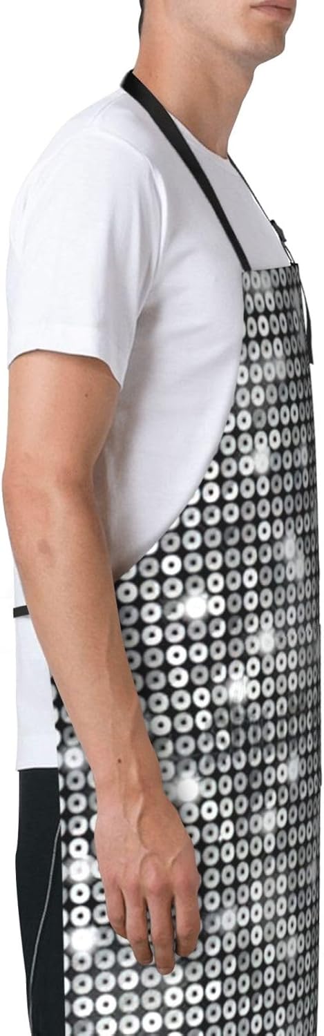 Silver Sequin Sparkle Pattern Print 28 x 33in Waterproof Apron with Pockets Fashionable Versatile Smock for Baking
