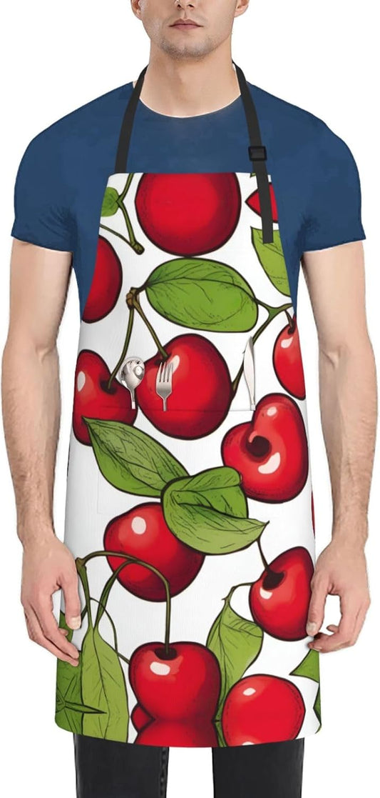 lovely sweet red cherry 3 print Waterproof chef's apron with pocket apron for kitchen cooking baking barbecue and gardening
