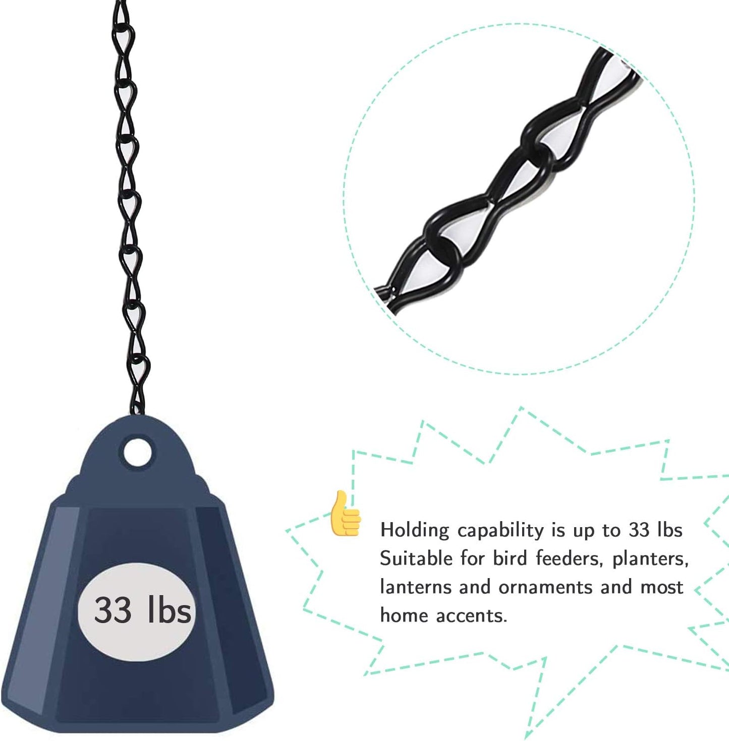 KABB Hanging Chain Set, 197 Inch Hanging Basket Chain with 10pcs S Hooks, 10pcs Connector Hooks and 5pcs Eye Hook for DIY Hanging Pendant Chains to Hang Bird Feeders, Planters, Lanterns and Ornaments