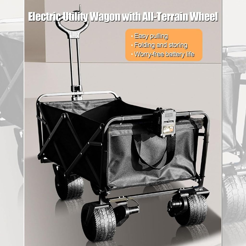 Electric Camping Cart Power-Assisted Folding Wagon with 200L/150KG Large Capacity Portable Garden Trolley for Outdoor Activities Beach Picnics & Festivals