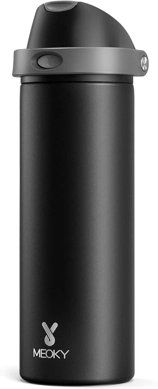 24 oz Insulated Water Bottle for Sports: Meoky Stainless Steel Water Bottle with 2-in-1 Straw and Spout Lid - Leak Proof, Cold for 24 Hours, Fits in Car Cup Holder, BPA-Free for Travel Gym, Night