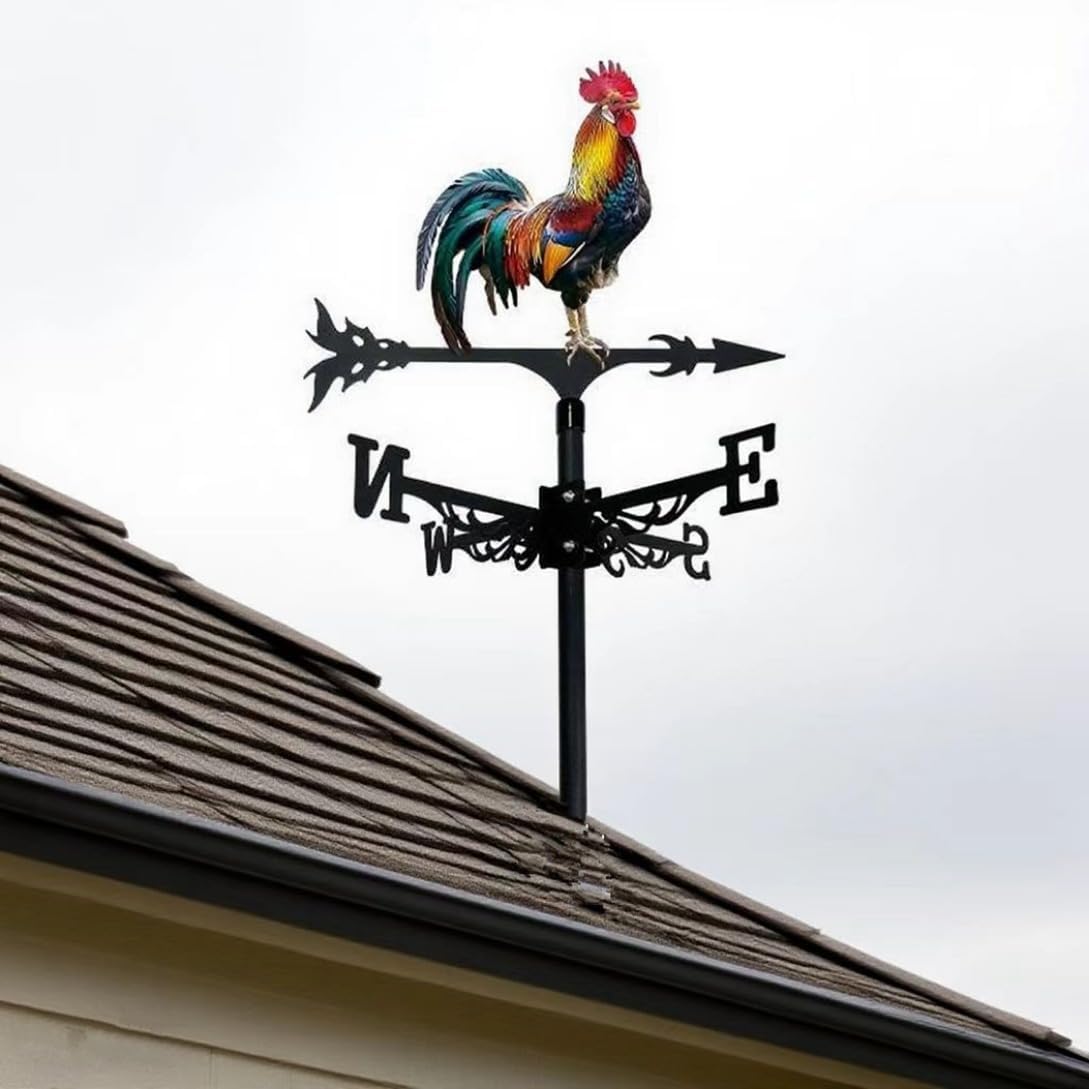 Metal Rooster Weathervane Yard Barn Ornament Colorful Weather Vane Roof Vivid Cock Wind Direction Indicator Outdoor Garden Art Decor
