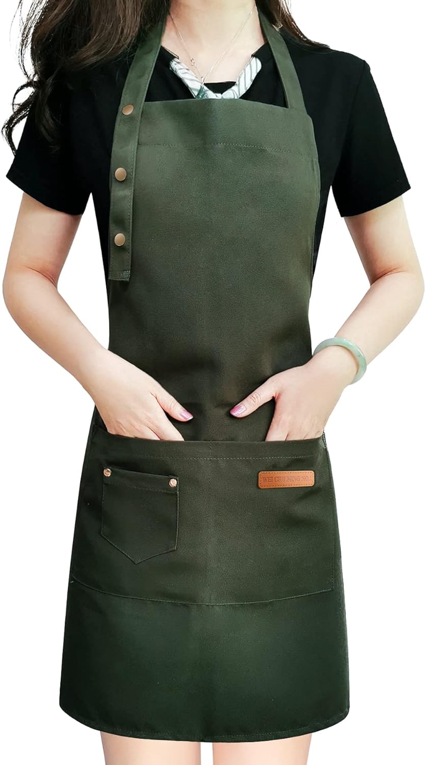 Apron for Men Women with Adjustable Straps and Large Pockets, Canvas C