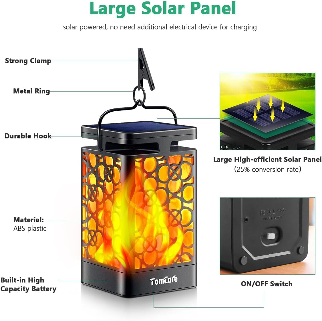 TomCare Solar Lanterns Outdoor Upgraded Flickering Flame Waterproof Ha