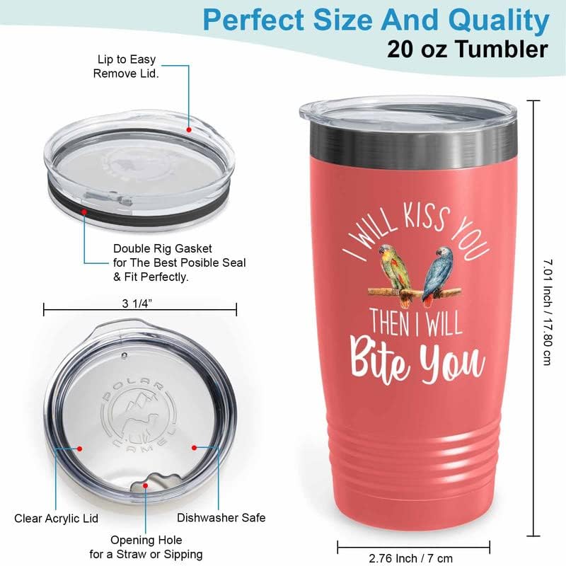 Bird Lover Coral Edition Viking Tumbler 20oz - Kiss Then bite You - Hummingbird Nest Cage Parrot Dad Gardening Outdoor Birdwatcher Feeder