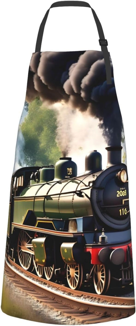 Steam Little Train print Waterproof apron with pocket adjustable cooking apron for adult kitchen bibs to bake