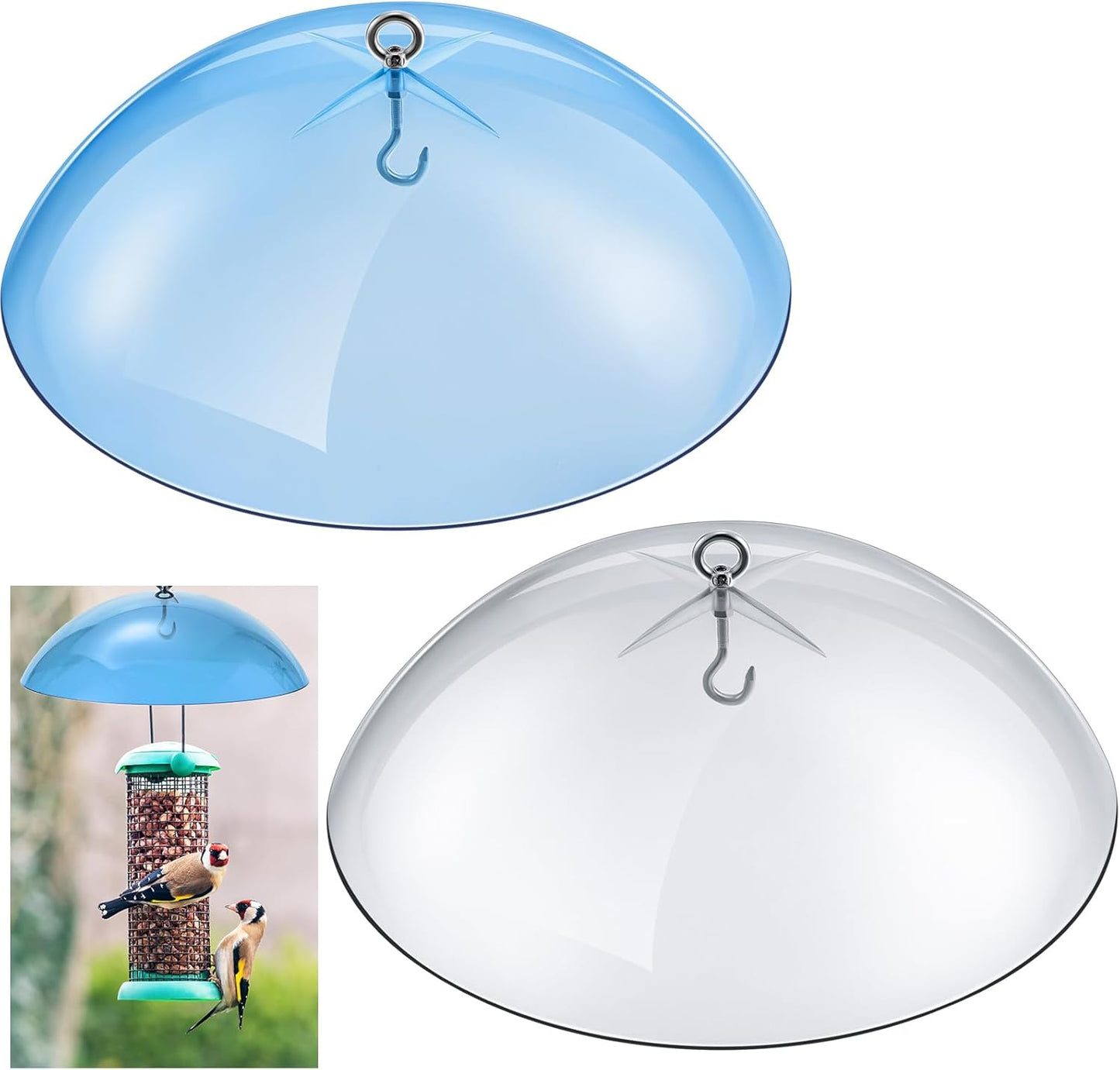 2 Pcs 10 Inch Squirrel Baffles Plastic Bird Feeders Protective Cover Dome Rain Proof with Hooks for Hanging Bird Seed Covers Rain Guards(Clear, Blue)