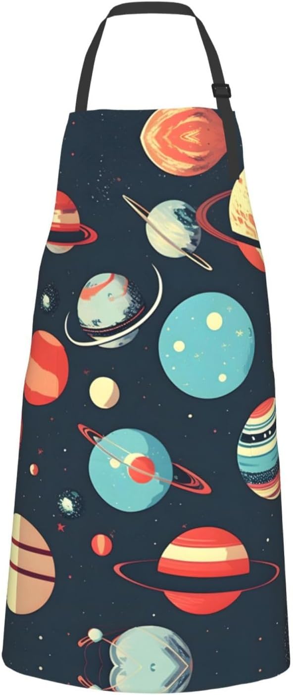 Outer Space Planet Print Laundry apron 28x33 In Waterproof Kitchen Apron with Pockets for Cooking Baking