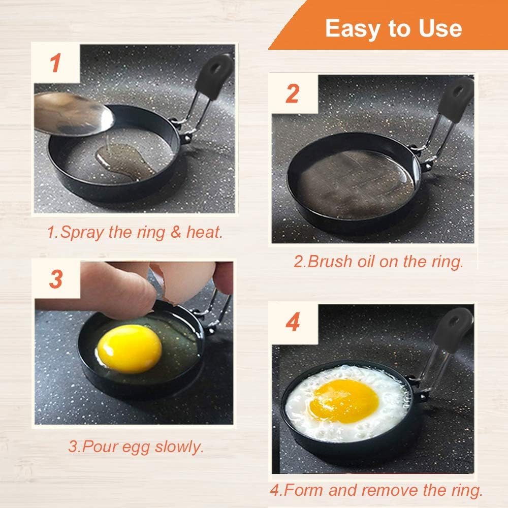 COTEY Large 3.5" Nonstick Egg Rings Set of 4, Round Crumpet Ring Mold 