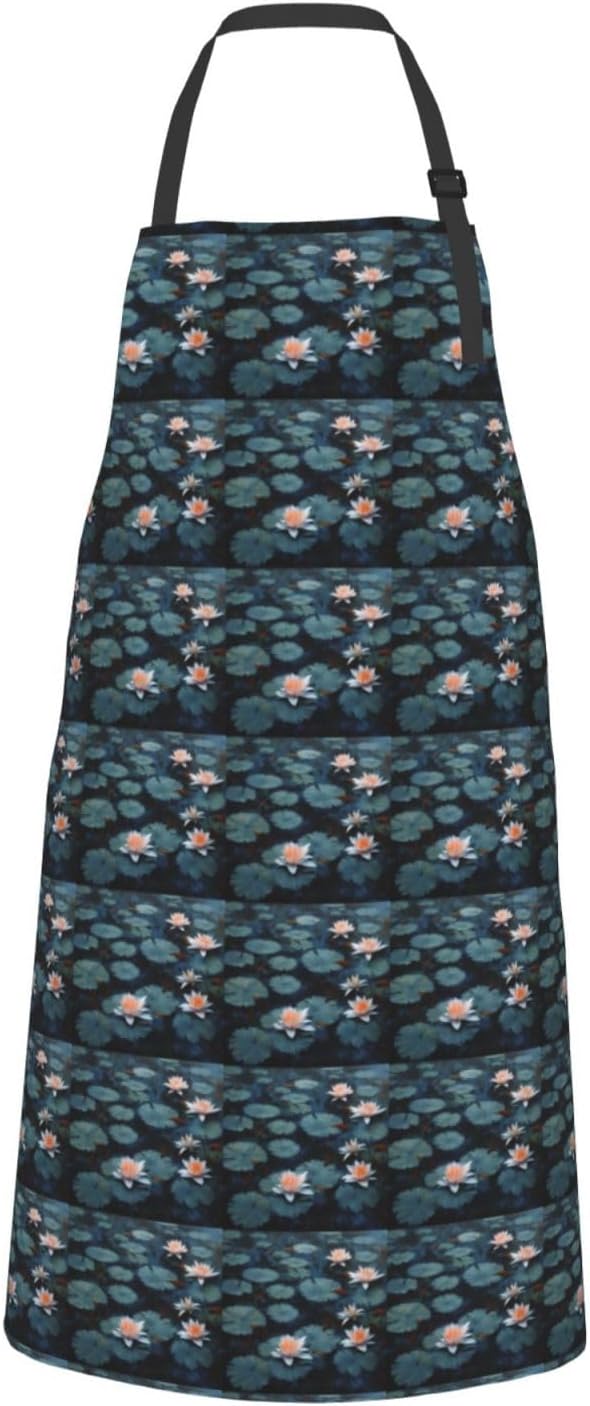 YANYU Lily Pads Flower Print 28x33 In Kitchen Apron Stylish Chef Apron with Pockets for Cooking Baking Painting