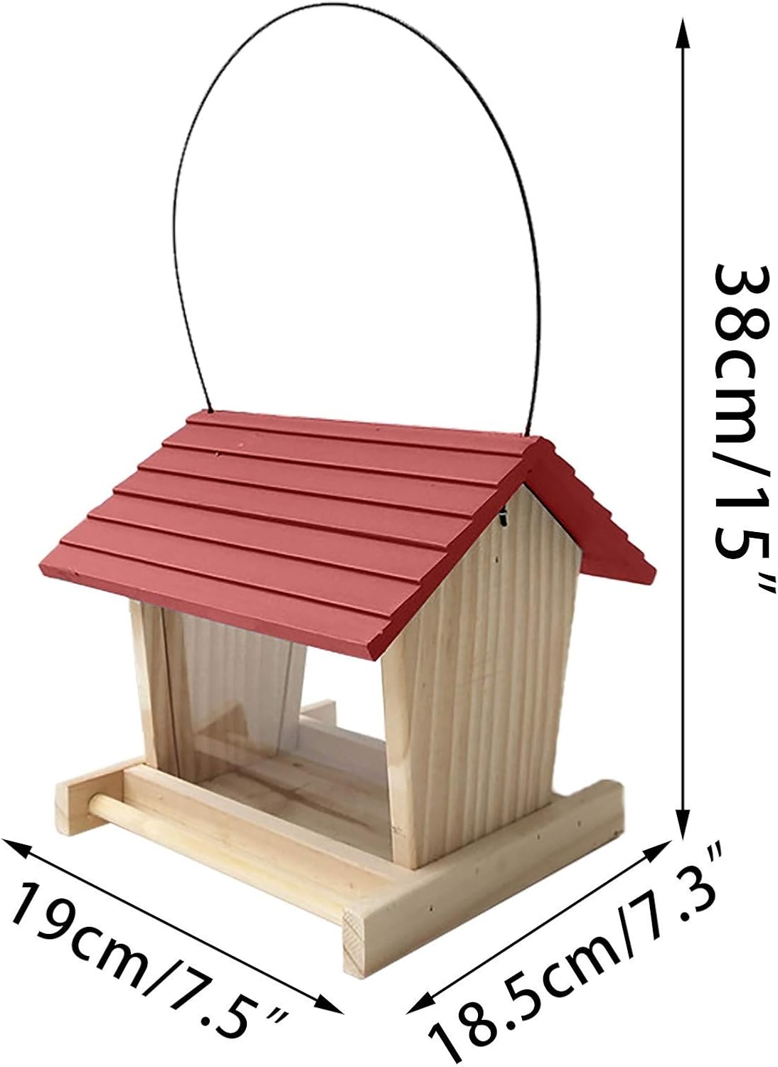 Wooden Bird Feeder House, Hanging Outdoor Rainproof Bird Feeder for Courtyard Garden Balcony with Easy-Fill Design, Wood Feeder para Aves (Red)