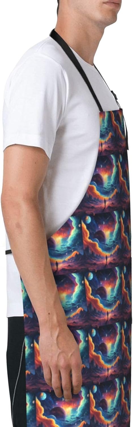 YANYU Galaxy planet Print 28x33 In Kitchen Apron Stylish Chef Apron with Pockets for Cooking Baking Painting